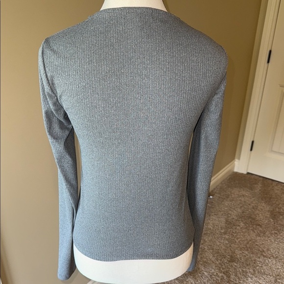 Streetwear Society Cropped Sweater Grey V-neck Ruched Drawstring Long Sleeve Top - Picture 2 of 10